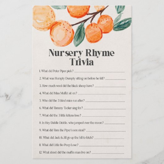 little cutie baby shower nursery rhyme trivi game  (正面)