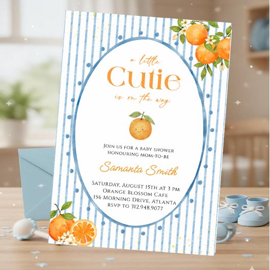 Little Cutie Blue Baby Shower 招待状