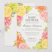 Little Cutie Citrus Floral Orange Baby Shower 招待状 (正面/裏面)