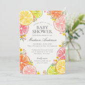 Little Cutie Citrus Floral Orange Baby Shower 招待状 (スタンド正面)