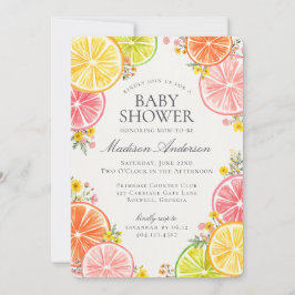 Little Cutie Citrus Floral Orange Baby Shower 招待状