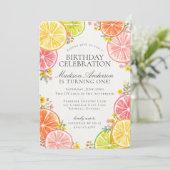 Little Cutie Citrus Floral Orange Birthday Party 招待状 (スタンド正面)