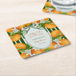 Little Cutie Citrus Oranges Stripes Baby Shower  スクエアペーパーコースター