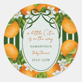 Little Cutie Citrus Oranges Stripes Baby Shower  ラウンドシール