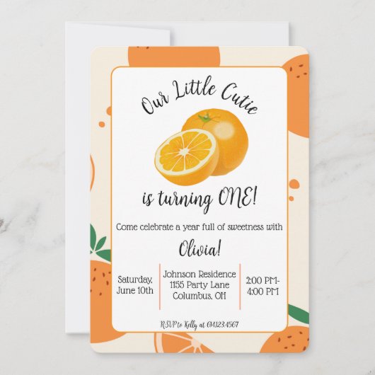 Little Cutie First Birthday Invitation 招待状 (正面)