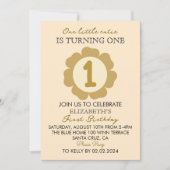 Little Cutie Gold Floral 1st Birthday Invitation C サンキューカード (正面)