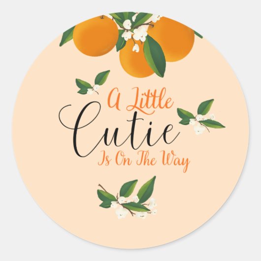 Little Cutie On The Way Clementine Baby Shower ラウンドシール (正面)