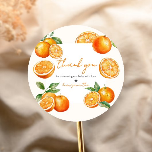Little Cutie Orange Baby Shower ラウンドシール