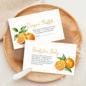 Little Cutie Orange Baby Shower Diaper Raffle エンクロージャーカード