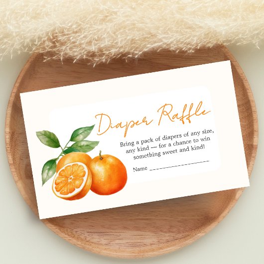 Little Cutie Orange Baby Shower Diaper Raffle エンクロージャーカード