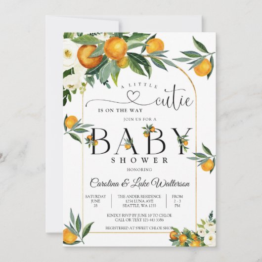 Little Cutie Orange Baby Shower Invitation 招待状 (正面)