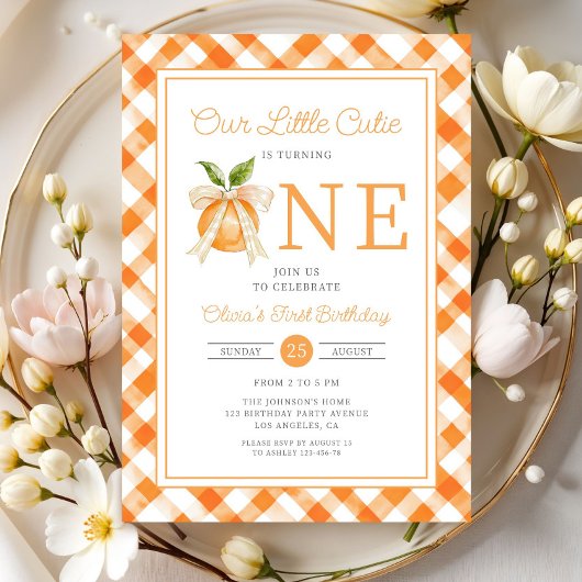 Little Cutie Orange Citrus 1st Birthday 招待状