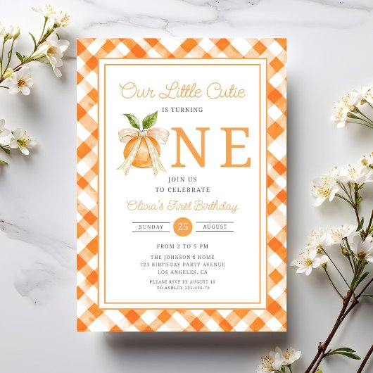 Little Cutie Orange Citrus 1st Birthday 招待状