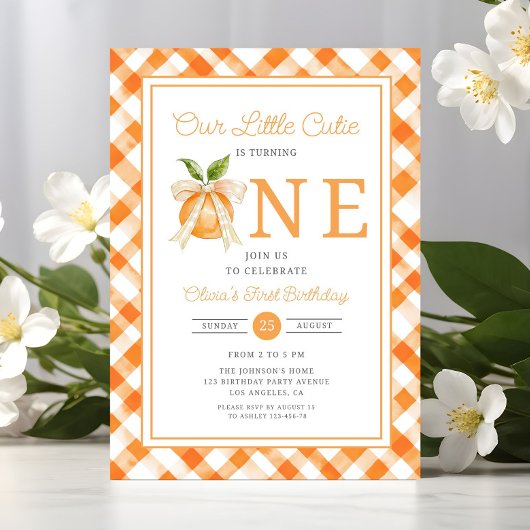 Little Cutie Orange Citrus 1st Birthday 招待状