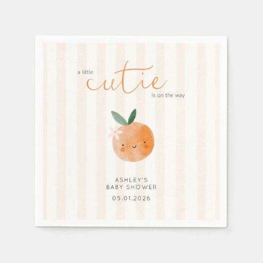 Little Cutie Orange Citrus Baby Shower スタンダードカクテルナプキン (正面)
