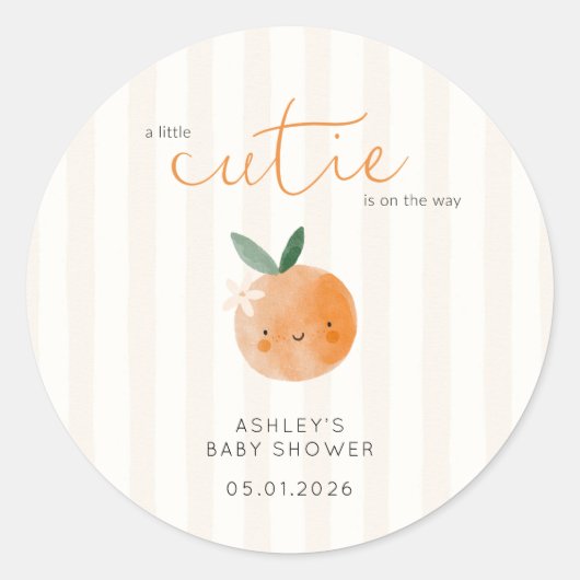 Little Cutie Orange Citrus Baby Shower ラウンドシール (正面)