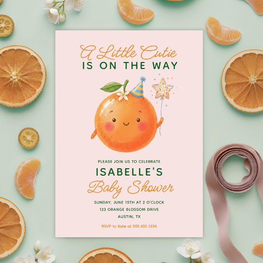 Little Cutie Orange Citrus Baby Shower Invitation 招待状