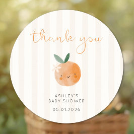 Little Cutie Orange Citrus Baby Shower Thank You ラウンドシール