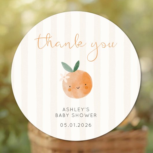 Little Cutie Orange Citrus Baby Shower Thank You ラウンドシール