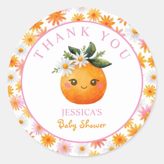 Little Cutie Orange Fruit Baby Shower Thank You ラウンドシール (正面)