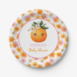 Little Cutie Orange Fruit with Daisies Baby Shower ペーパープレート