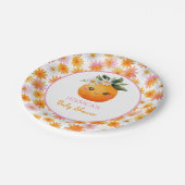 Little Cutie Orange Fruit with Daisies Baby Shower ペーパープレート (アングル)