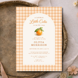 Little Cutie Orange Gingham Baby Shower 招待状