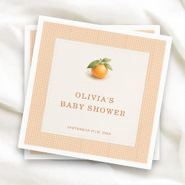 Little Cutie Orange Gingham Baby Shower Party スタンダードカクテルナプキン