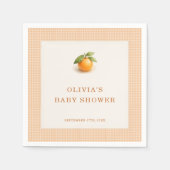 Little Cutie Orange Gingham Baby Shower Party スタンダードカクテルナプキン (正面)