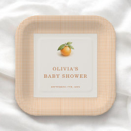 Little Cutie Orange Gingham Baby Shower Party ペーパープレート