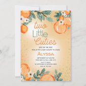 Little Cutie Orange Green Twin Baby Shower 招待状 (正面)