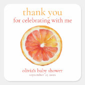 Little Cutie Orange Slice Thank You Baby Shower スクエアシール (正面)