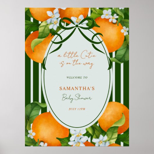Little Cutie Oranges Baby Shower Welcome Sign ポスター (正面)