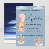 Little Cutie panda 1st Birthday 招待状 (正面/裏面)