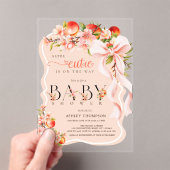 Little Cutie Peach Floral Bow Acrylic Baby Shower アクリル招待状 (インサイチュ (ポータブル))