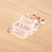 Little Cutie Peach Floral Bow Acrylic Baby Shower アクリル招待状 (レイダウン)