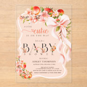 Little Cutie Peach Floral Bow Acrylic Baby Shower アクリル招待状 (正面)