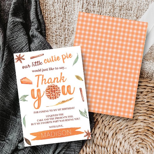 Little Cutie Pie Fall 1st Birthday サンキューカード