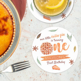 Little Cutie Pie Fall 1st Birthday ラウンドペーパーコースター