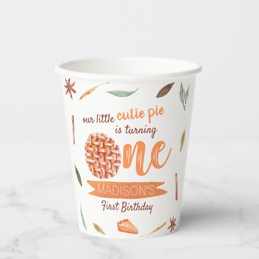 Little Cutie Pie Fall 1st Birthday 紙コップ (正面)