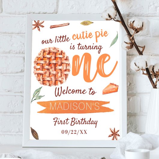 Little Cutie Pie Fall 1st Birthday Party Welcome ポスター