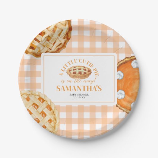 Little Cutie Pie Gingham Baby Shower ペーパープレート (正面)