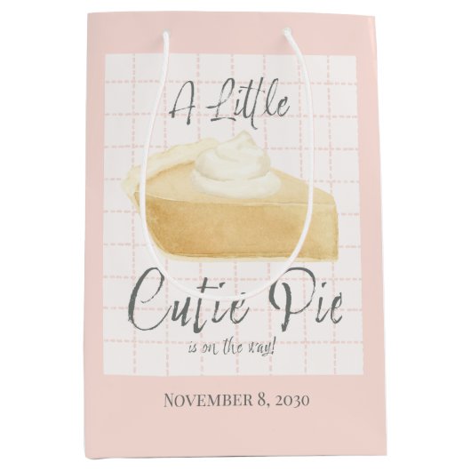 Little Cutie Pie Girl Baby Shower Gift Bag  ミディアムペーパーバッグ (正面)