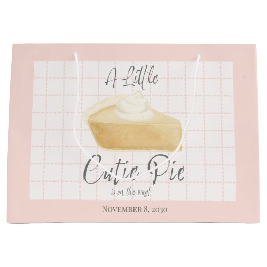 Little Cutie Pie Girl Baby Shower Gift Bag  ラージペーパーバッグ (正面)
