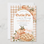 Little Cutie Pie Rustic Floral Gingham baby shower 招待状 (正面)