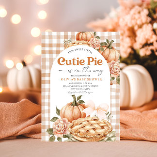 Little Cutie Pie Rustic Floral Gingham baby shower 招待状