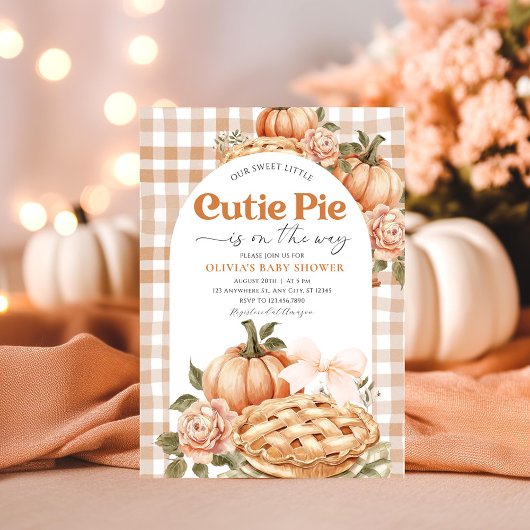 Little Cutie Pie Rustic Floral Gingham baby shower 招待状