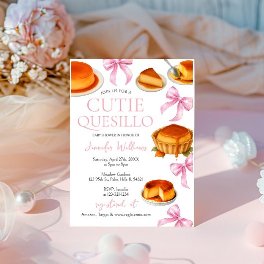 Little Cutie quesillo ピンク リボン ベビーシャワー 招待状