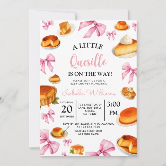 Little Cutie quesillo Pink Bow Baby Shower 招待状 (正面)