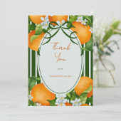 Little Cutie Stripes Citrus Oranges Baby Shower サンキューカード (スタンド正面)